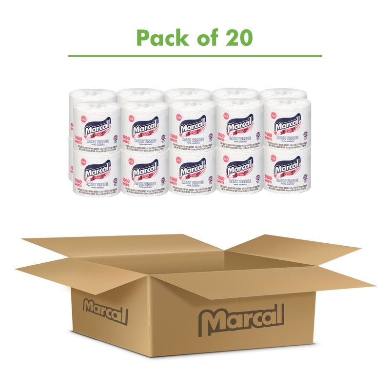 Marcal Pride Toilet Paper, White, 1000 Sheets Per Roll, 20 Rolls Per Case - Sustainable and Chlorine Free Bath Tissue 03408 - Image 2